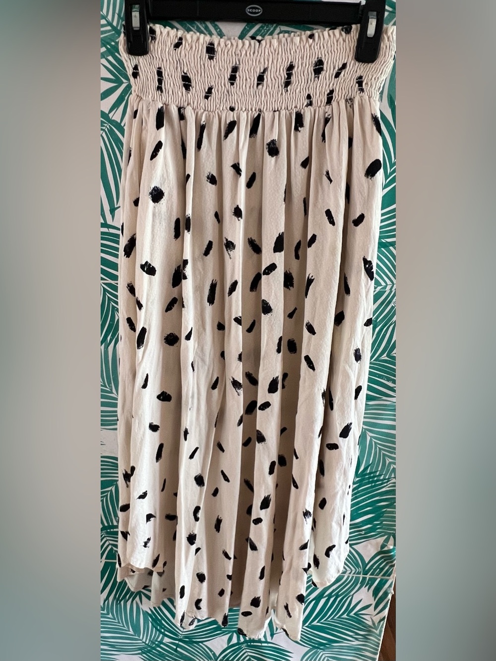 Final Touch Smocked Waist Ivory Midi Skirt w/ Black brushstroke Print Sz L